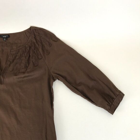 Talbots Split Neck Popover Top Women's Size Small Brown 3/4 Sleeve Textured Boho - Picture 4 of 10